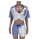 Sexy Patchwork Two Piece Shorts Sets MDF-5315