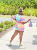 Colorful Striped Two Piece Shorts Sets (With Handbag)0BS-1309