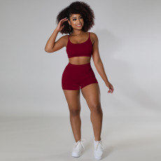 Solid Color Sports Casual Camisole Shorts Two Piece Set TE-4434