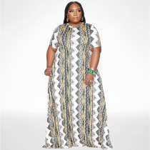 Plus Size Printed Short Sleeve Maxi Dress NNWF-7493