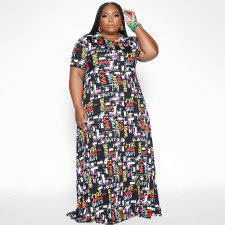 Plus Size Printed Short Sleeve Maxi Dress NNWF-7493