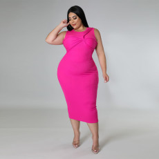 Plus Size Solid Sleeveless Midi Dress NNWF-7469