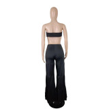 Solid Sexy Wrap Chest Wide Leg Pants Two Piece Sets YIY-9012