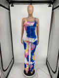 Fashion Tie-dye Letter Hot Diamond Ruched Sling Jumpsuit YFS-10102