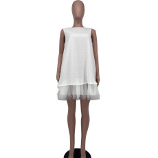 White Loose Mesh Hem Sleeveless Dress MK-3093