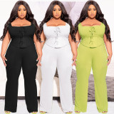 Plus Size Solid Sleeveless Two Piece Pants Sets LP-66500