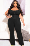 Plus Size Solid Sleeveless Two Piece Pants Sets LP-66500