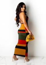 Colorful Stripe Backless Cross-Strap Maxi Dress BKYF-3130