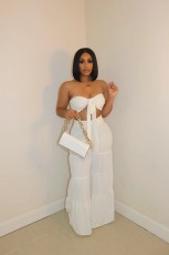 Solid Sexy Wrap Chest Wide Leg Pants Two Piece Sets YIY-9012