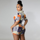 Paisley Print Shirt Shorts Two Piece Sets GLF-10105