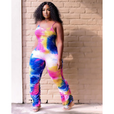 Fashion Tie-dye Letter Hot Diamond Ruched Sling Jumpsuit YFS-10102