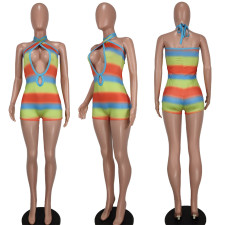 Colorful Printed Hollow Out Halter Romper YUYF-1208