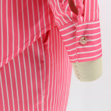 Plus Size Striped Long Sleeve Shirt And Shorts Sets BMF-099