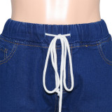 Denim High Waist Drawstring Jeans Pants SH-390325