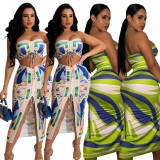 Sexy Printed Wrap Chest Drawstring Two Piece Skirt Sets ME-8123