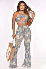 Sexy Printed Wrap Chest Two Piece Pants Sets ME-8129
