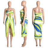 Sexy Printed Wrap Chest Drawstring Two Piece Skirt Sets ME-8123