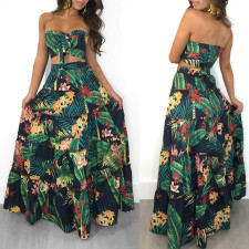 Floral Print Wrap Chest Maxi Skirt 2 Piece Sets ME-5073