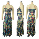 Floral Print Wrap Chest Maxi Skirt 2 Piece Sets ME-5073