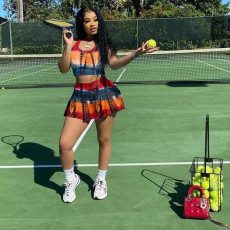 Tie Dye Print Tank Top Mini Skirt Tennis Sports Suit YSU-8083