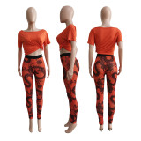 Sexy T Shirt +Printed Pants Two Piece Sets ME-8098
