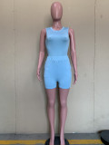 Solid Sleeveless Bodysuit+Shorts 2 Piece Sets ORY-5230