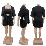 Plus Size Solid Tube Top+Colak Coat+Shorts 3 Piece Sets PHF-13286