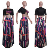 Sexy Pinted Big Swing Split Maxi Skirt (Without Top)OD-8495