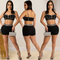 Sexy Hot Drilling Tank Shorts Two Piece Sets BY-5676