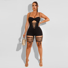 Sexy Lace-Up Hollow Out Skinny Romper CYA-9948
