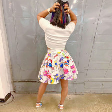 Colorful Print Pleated Mini Skirt SH-390337