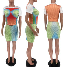 Sexy Printed Short Sleeve Mini Skirt 2 Piece Sets CTHF-9117