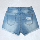 Denim Rhinestone Ripped Hole Jeans Shorts SH-390317