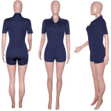 Solid Short Sleeve Casual Romper SH-390336
