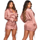 Solid Long Sleeve Drawstring Pleated Lapel Mini Dress YF-K9951