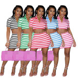 Casual Striped Crop Top Mini Skirt 2 Piece Sets IV-8316
