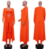 Casual Solid Color Long Coat+Vest+Pants 3 Piece Sets YF-K10080