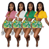 Sexy Crop Top+Printed Shorts 2 Piece Sets MEM-88443