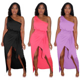 Solid Color Sloping Shoulder Slim Fit Irregular Dress YF-K10138