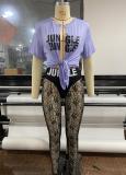 Letter Print Split T-Shirt+Lace Pants 2 Piece Sets GSDF-1871