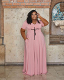 Plus Size Letter Print V Neck Short Sleeve Maxi Dress WAF-74391