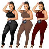 Solid Color Tank Top And Folds Pants Two Piece Sets YF-K10127
