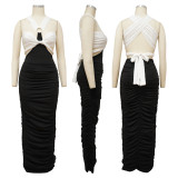 Slim Contrast Ruched Maxi Dress YF-K10133