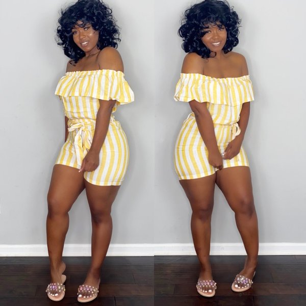 Sexy Striped Slash Neck Sashes Romper KSN-08013