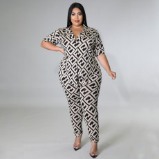 Plus Size Casual Printed Two Piece Pants Sets NNWF-7520