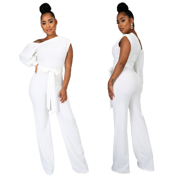 Fashion Single Sleeve Solid Color Wide Leg Jumpsuit YF-K10113