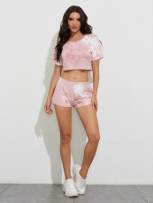 Tie Dye Print Crop Top And Shorts 2 Piece Sets LSD-8880