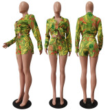 Sexy Printed Long Sleeve Shirt And Shorts 2 Piece Sets CM-8621