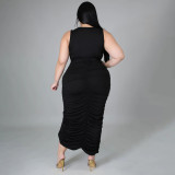 Plus Size Solid Sleeveless Ruched Split Slim Maxi Dress NNWF-7553