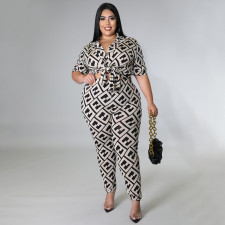 Plus Size Casual Printed Two Piece Pants Sets NNWF-7520